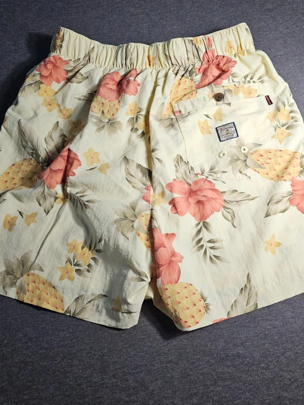 Tommy Bahama Mens Swim/board Shorts Size M Yellow Hawian Pattern Ling Pockets